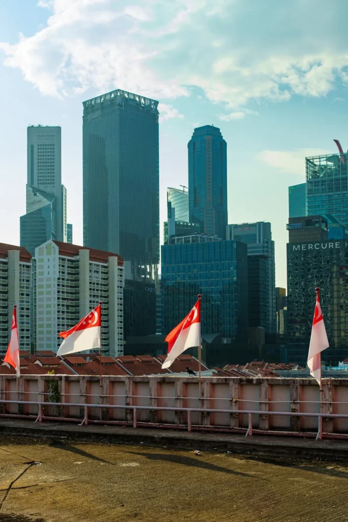 A globe and skyline with text about international development jobs in Singapore.